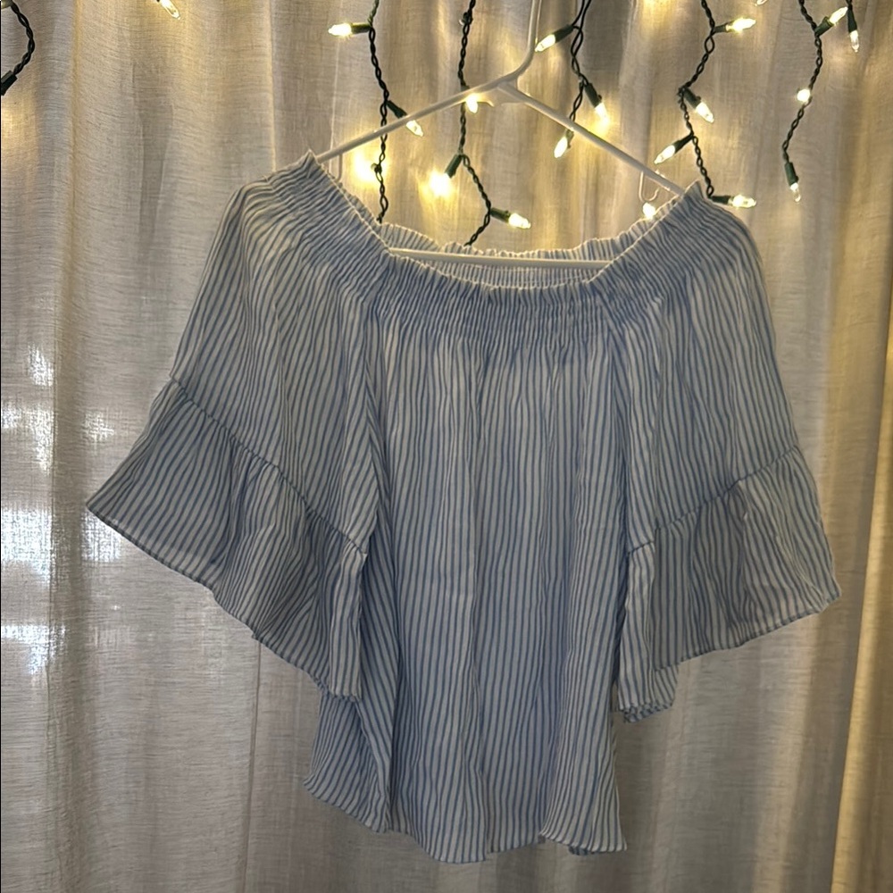 Blue Striped Off-Shoulder Women's Top